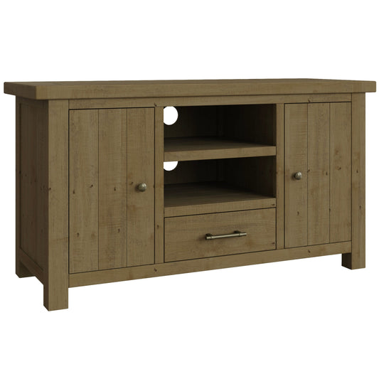 Saltash Large TV Unit 2 Door 1 Drawer - Solid Reclaimed Natural Pine