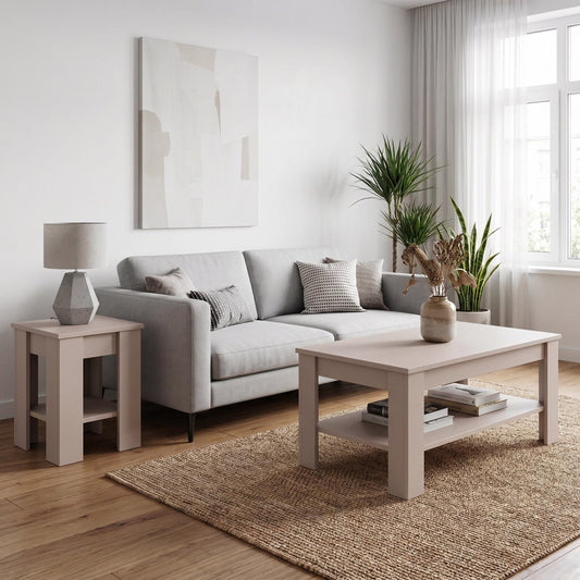 Promo Beige Coffee & Lamp Table Set
