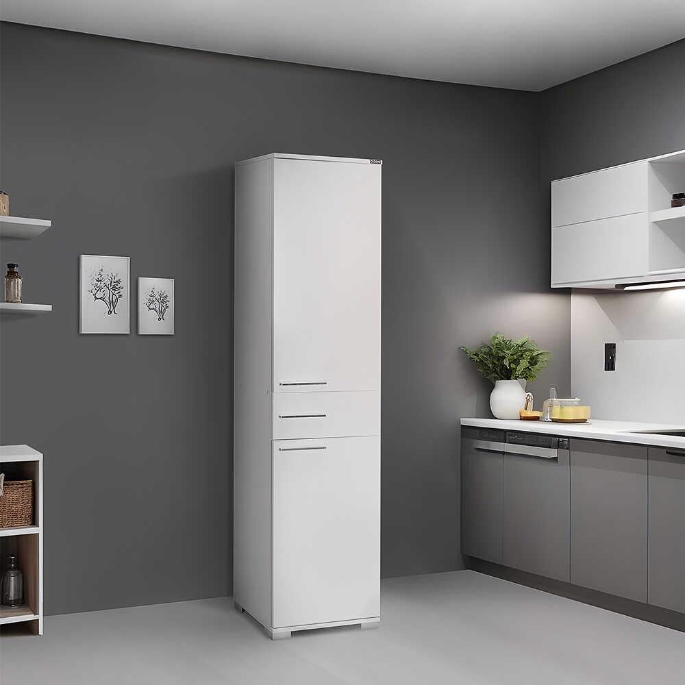 Adore White High Gloss 2 Door Storage Unit with Central Drawer - Multi-Purpose Cabinet