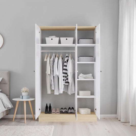 Adore Teen White & Oak 3 Door Wardrobe with Shelves