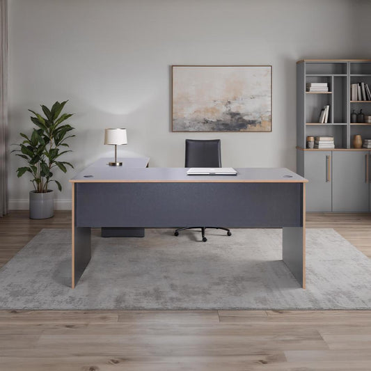 Adore Rio Anthracite Grey Corner Desk with Oak Trim - Large Reversible Office Desk