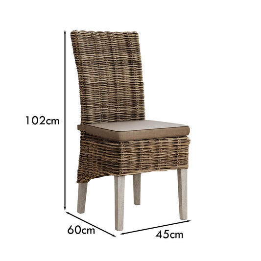 Maya Pair Of Handmade Kubu Rattan Grey Wash Dining Chair Light Legs