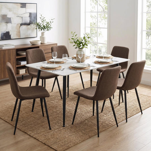 Monaco White Sintered Stone Dining Table With 6 Esme Dark Brown Chairs