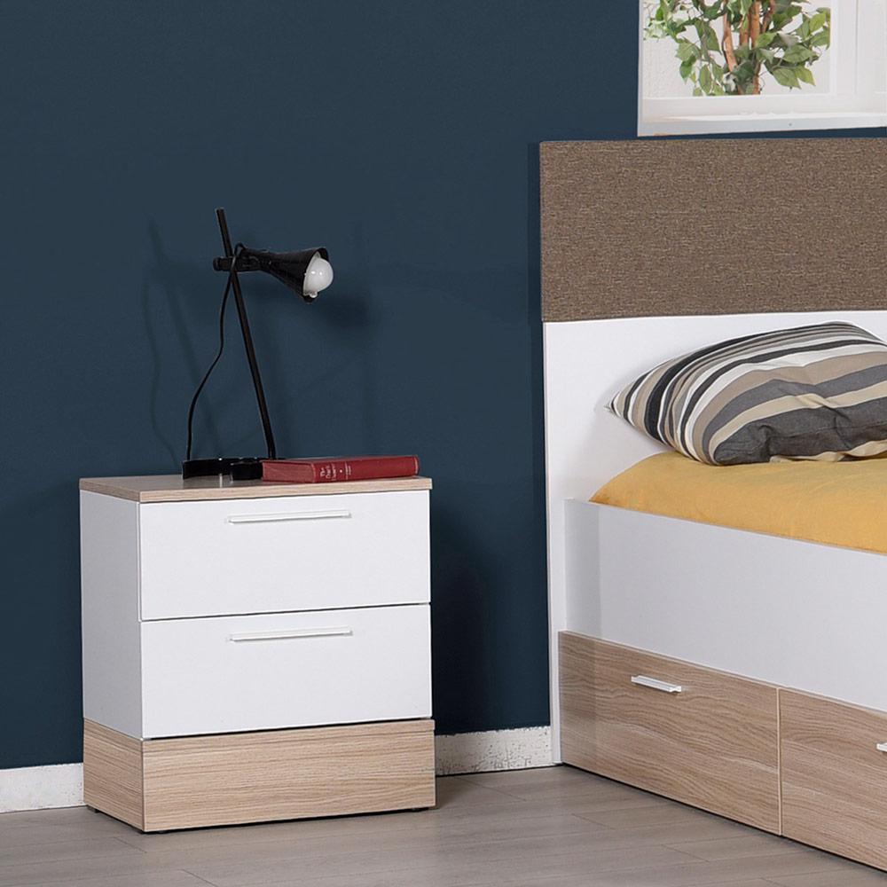 Adore Teen White & Oak 2 Drawer Bedside Table Nightstand