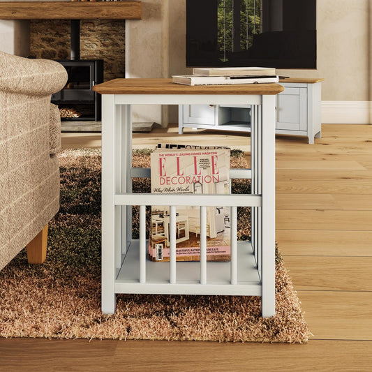 Taberno Oak Magazine Rack Turntable Stand Linen White