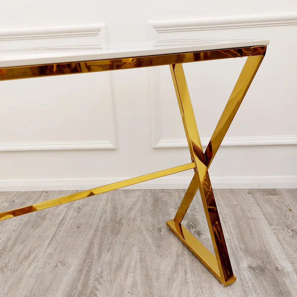 Zion Gold Console Table with Polar White Sintered Top