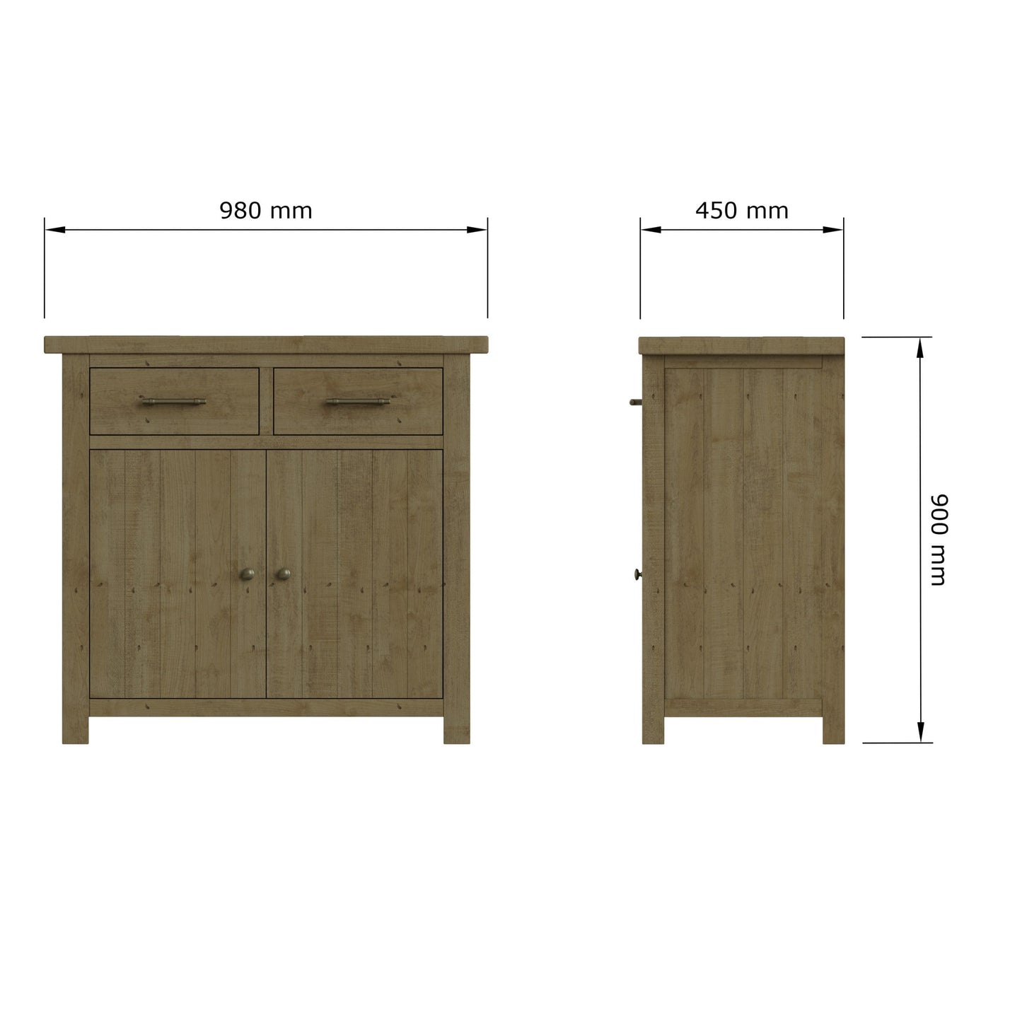 Saltash Compact Sideboard 2 Door 2 Drawer - Solid Reclaimed Natural Pine