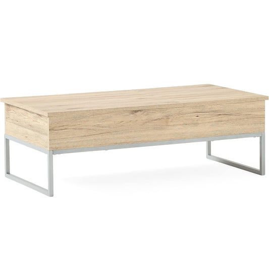 Lift Up Storage Coffee Table Light Oak / Silver
