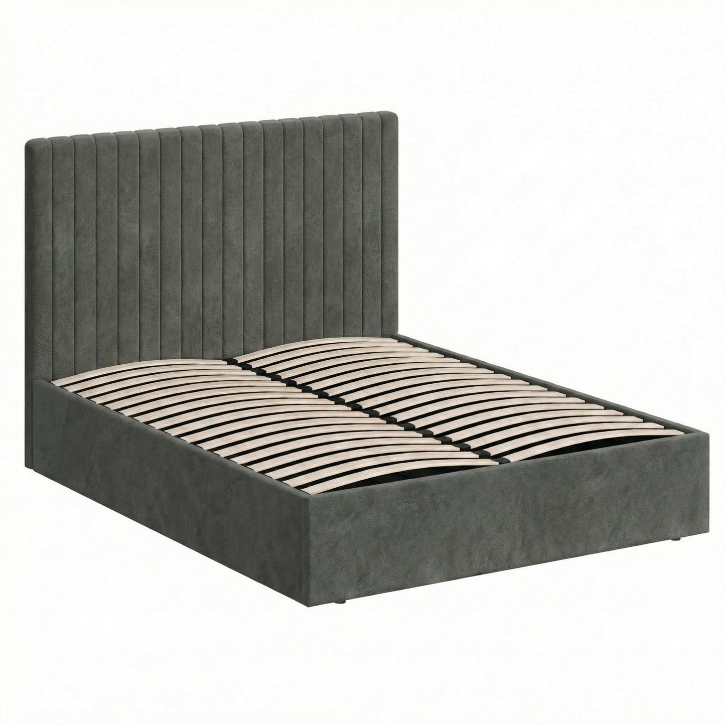 Sollom Double Size Tall Ottoman Storage Bedframe - Nickel Grey Fabric