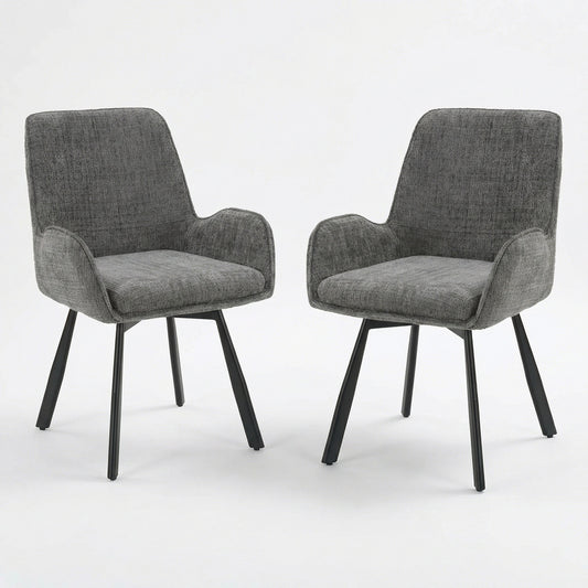 Amelia Pack of 2 Swivel Dining Chairs - Grey Chenille fabric