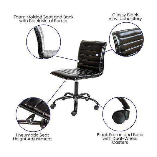 Black Faux Leather Low Back Designer Office Chair