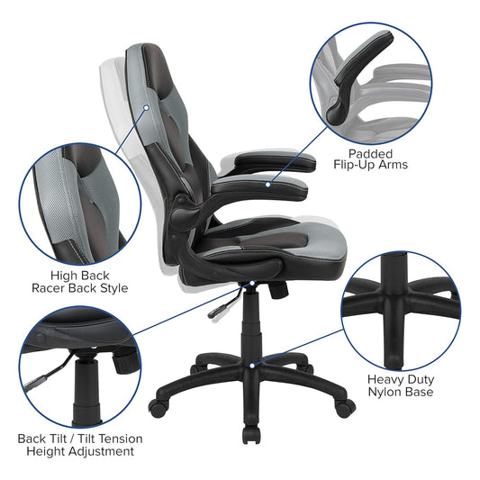 X10 Black & Grey Faux Leather Racer Style Gaming Office Chair