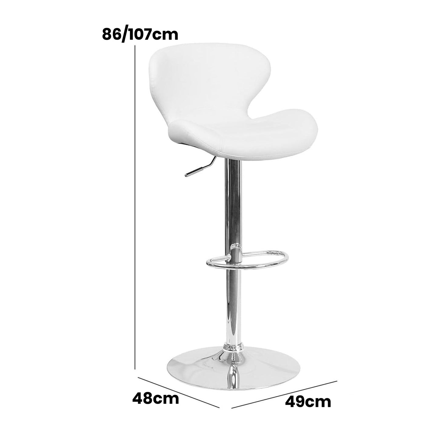 Set Of 2 White Faux Leather Curved Rotating Barstools