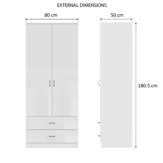 Chilton Combination Wardrobe 2 Door 2 Drawer - White Gloss Front