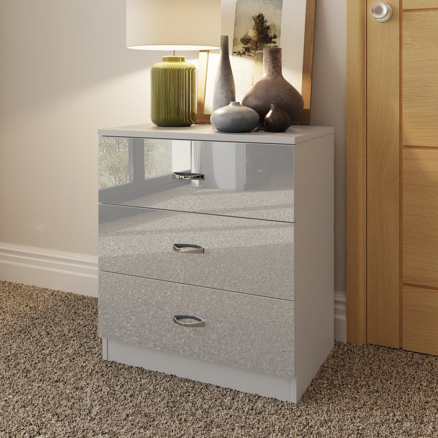Chilton 3 Drawer Chest Of Drawers - Grey Gloss Front