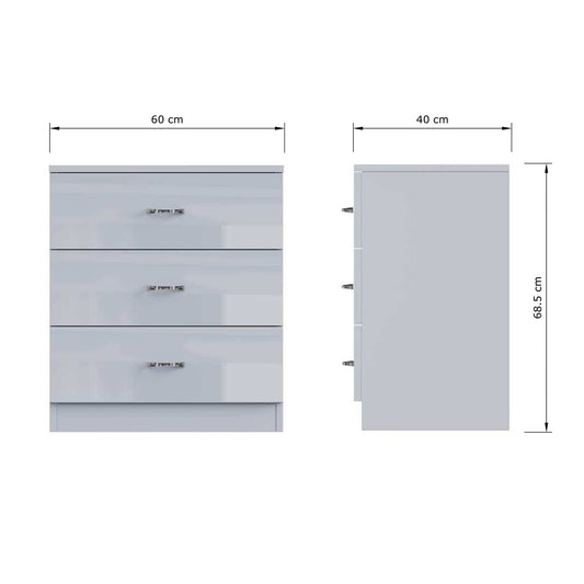 Chilton 3 Drawer Chest Of Drawers - Grey Gloss Front