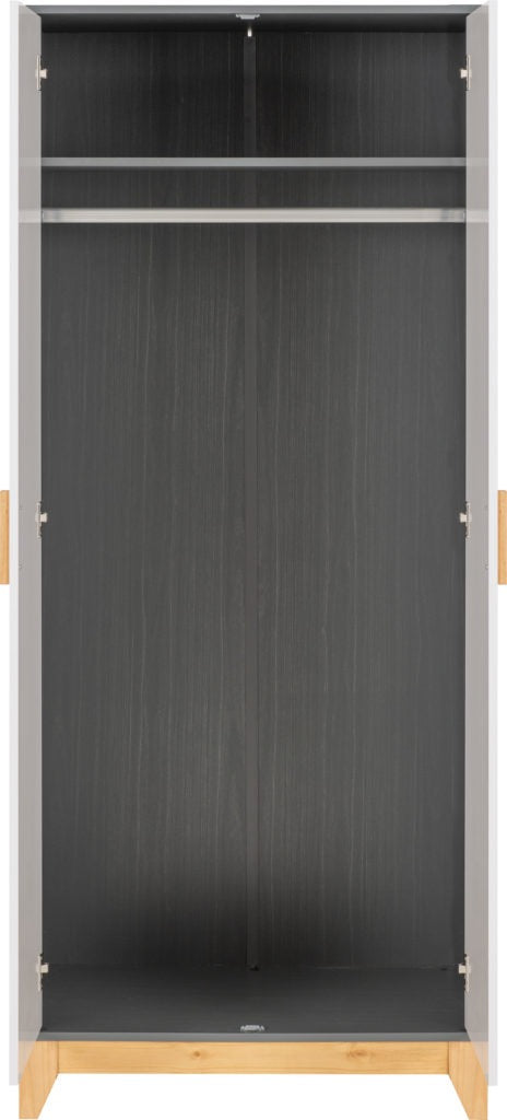 Cleveland 2 Door Wardrobe – White/Grey Metal Effect