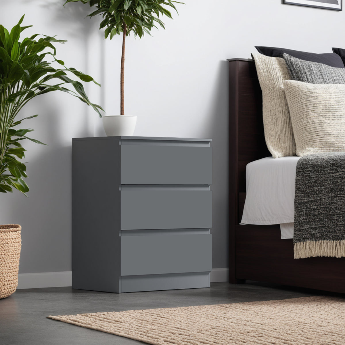 Carlton 3 Drawer Chest Of Drawers - Matt Dark Grey