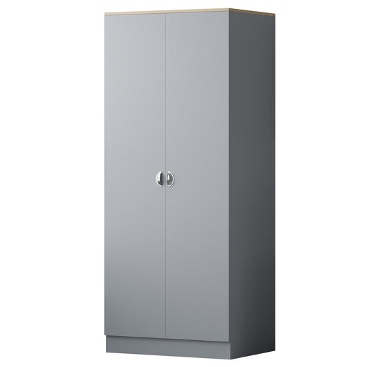 Esher 2 Door Wardrobe Matt Grey Finish With Oak Top