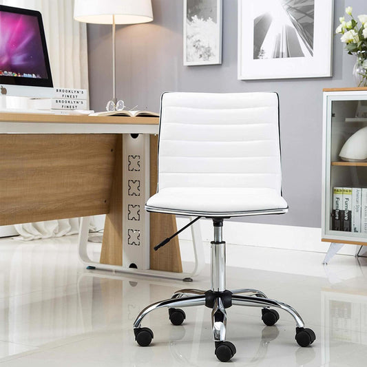 White Faux Leather Low Back Designer Office Chair