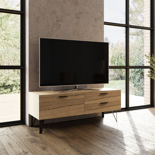 Fisso 3 Drawer Compact TV Unit Cracked Oak - Quick Click Assembly