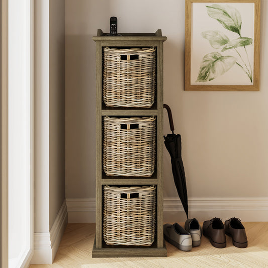 Maya Handmade Kubu Rattan 3 Basket Storage Unit