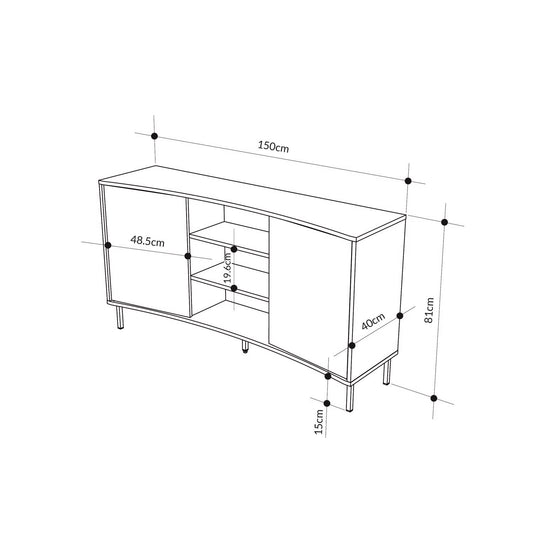 Frem 2 Door Curved Sideboard Buffet Unit Ash Green & Black Metal Legs