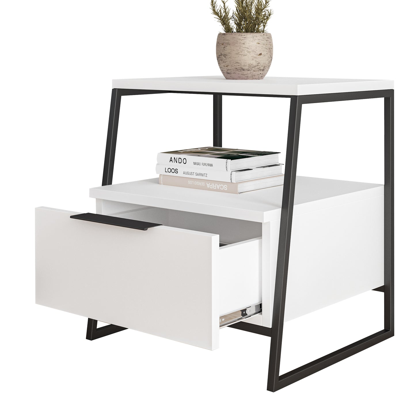 Pal Modern Bedside Table With Drawer White 45cm Wide