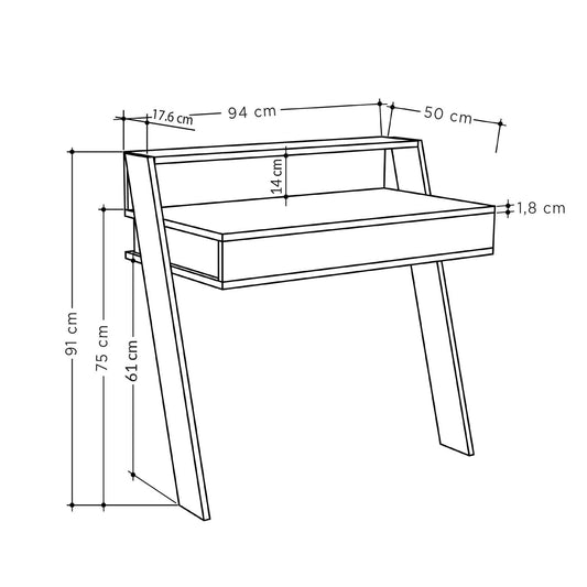 Cowork Modern Desk Dark Oak Wall Mounted With Drawer 94cm Wide