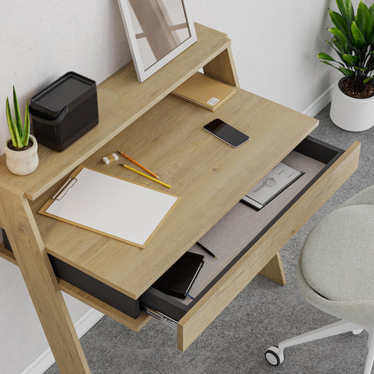 Cowork Modern Desk Oak Wall Mounted With Drawer 94cm Wide