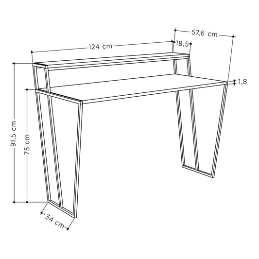 Pal Modern Study Desk Mocha Grey With Monitor Stand 124cm Wide