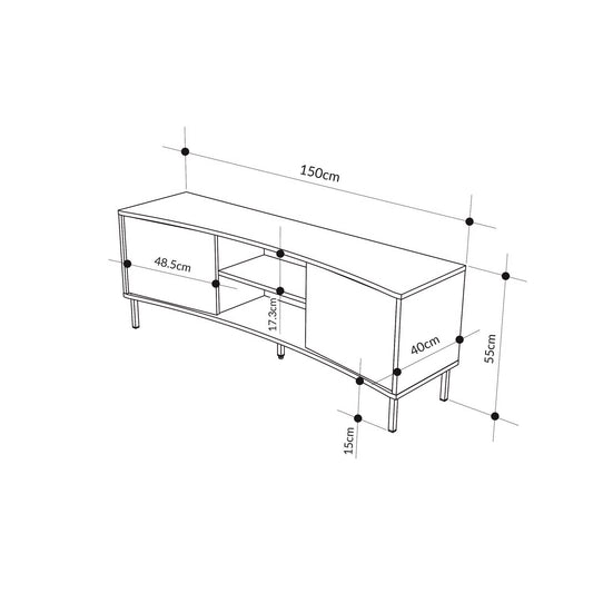 Frem Modern Curved TV Stand 2 Door Unit Ash Green