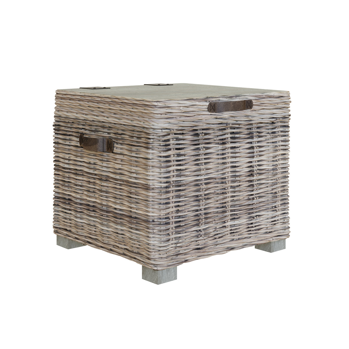 Maya Handmade Kubu Rattan Storage Side Table Limewash