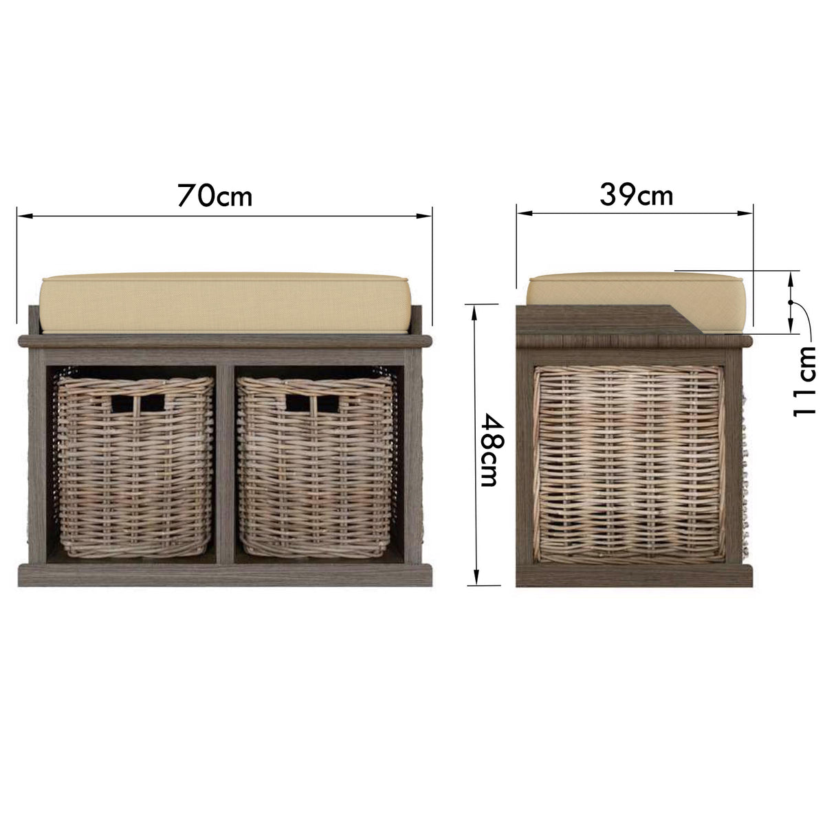 Maya Handmade Kubu Rattan Small Basket Storage Bench