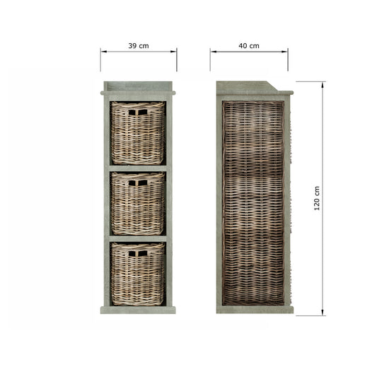 Maya Handmade Kubu Rattan 3 Basket Storage Unit Limewash