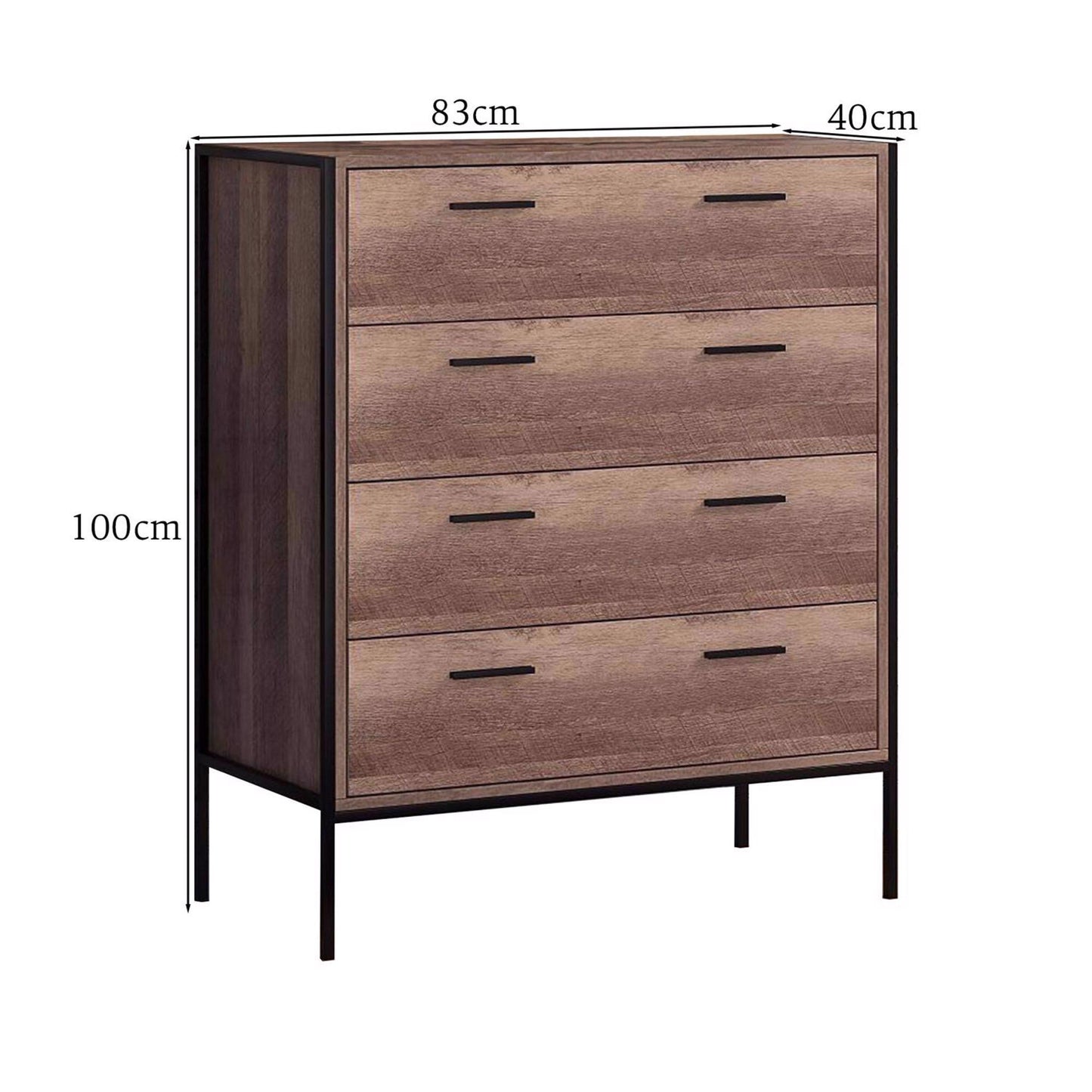 Loft Industrial 4 Drawer Chest Of Drawers Wood Effect Black Metal Frame