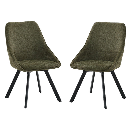 Myla Pack of 2 Swivel Dining Chairs - Green Chenille fabric
