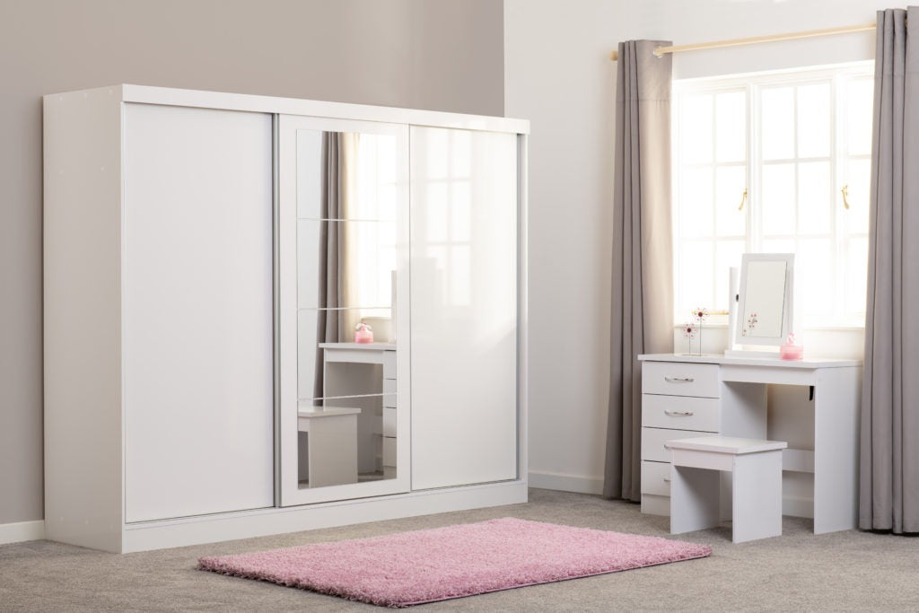 Nevada 3 Door Sliding Wardrobe – Grey Gloss / Black Gloss / White Gloss Finish