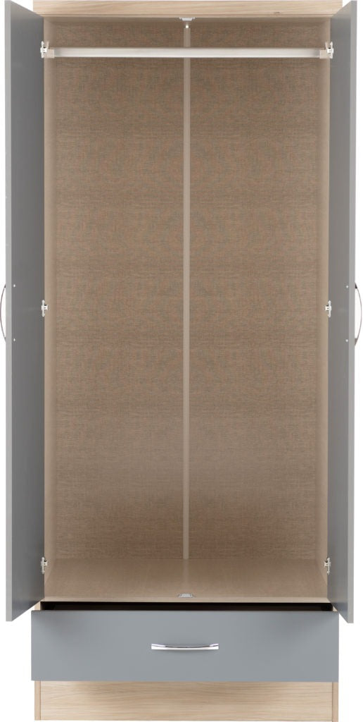 Nevada Mirrored 2 Door 1 Drawer Wardrobe – Multiple Finishes