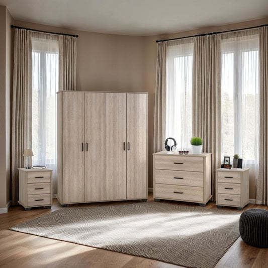Oliver 4 Door Wardrobe Bedroom Set – Light Oak Effect Finish