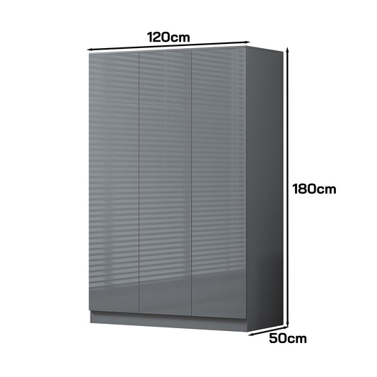 Stora 3 Door Wardrobe - Grey Gloss Front