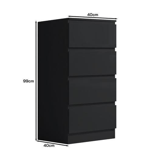 Stora 4 Drawer Chest of Drawers - Black Gloss Front