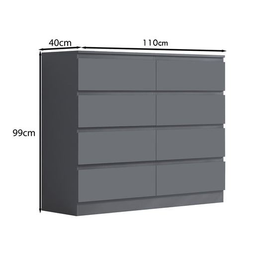 Stora 8 Drawer Wide 4+4 Chest Of Drawers - Matt Dark Grey