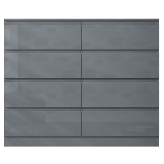 Stora 8 Drawer Wide 4+4 Chest Of Drawers - Grey Gloss Front