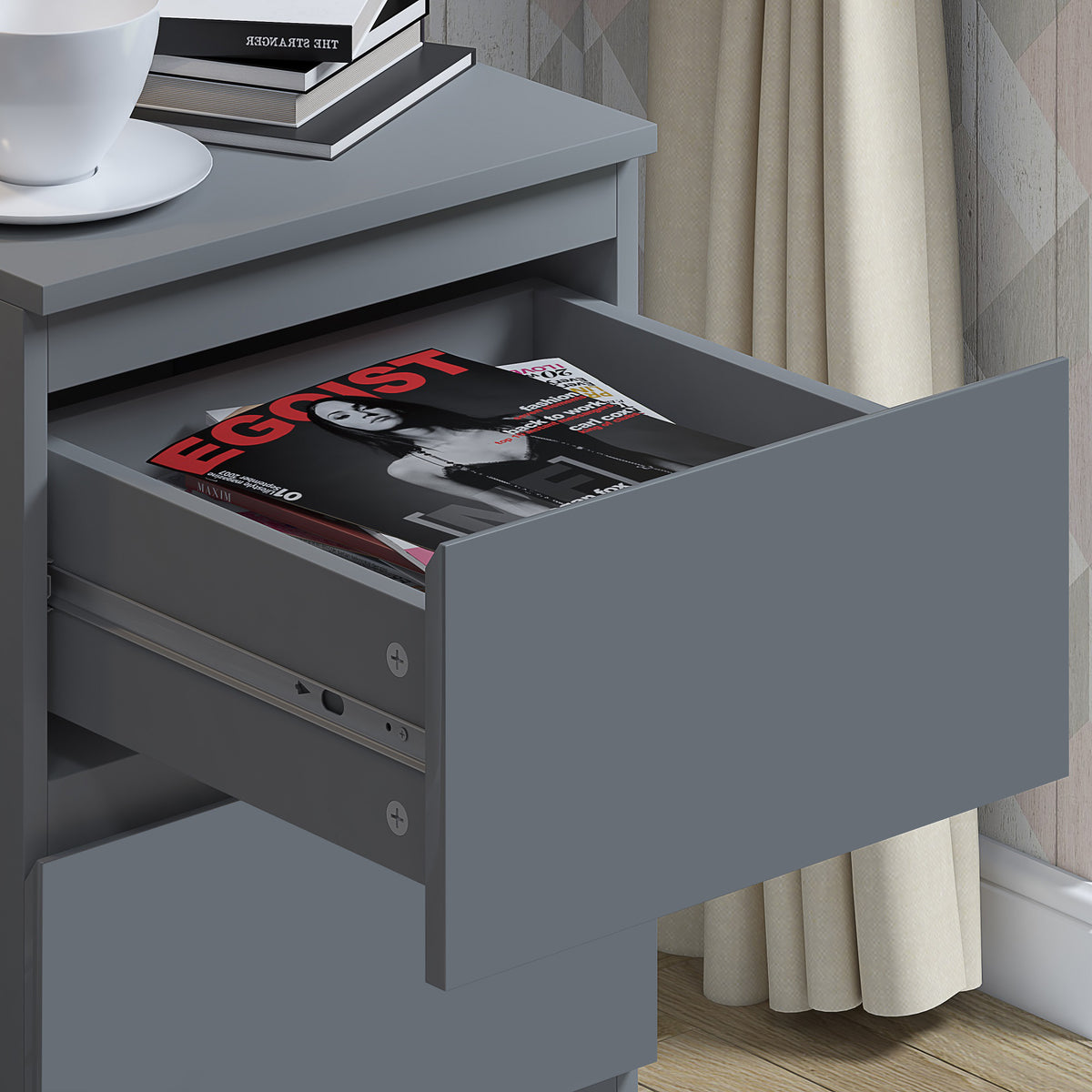 Stora 2 Drawer Bedside Cabinet - Matt Dark Grey