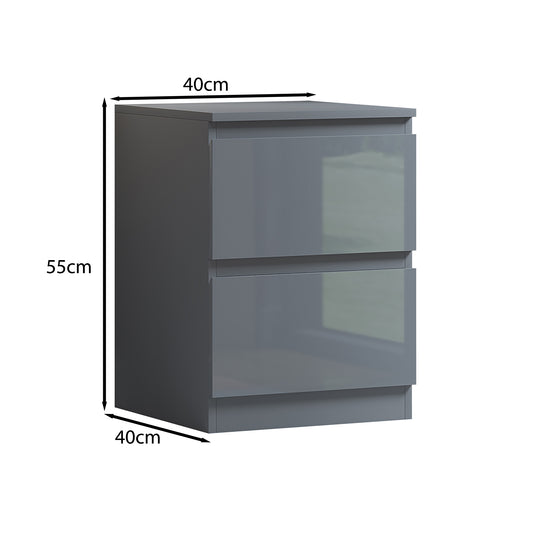 Stora 2 Drawer Bedside Cabinet - Grey Gloss Front