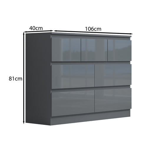 Stora 7 Drawer Merchant Chest Of Drawers - Grey Gloss Front