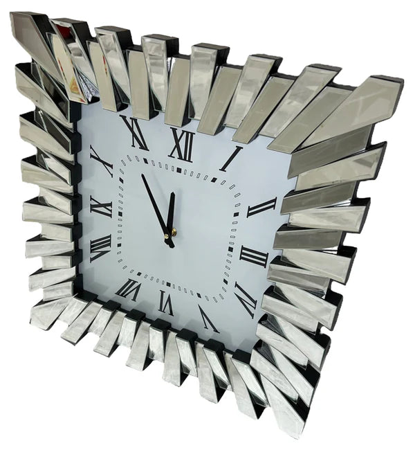 Mirrored Square Sunburst Wall Clock
