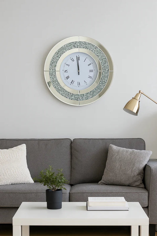 Round Mirrored Crystal Wall Clock