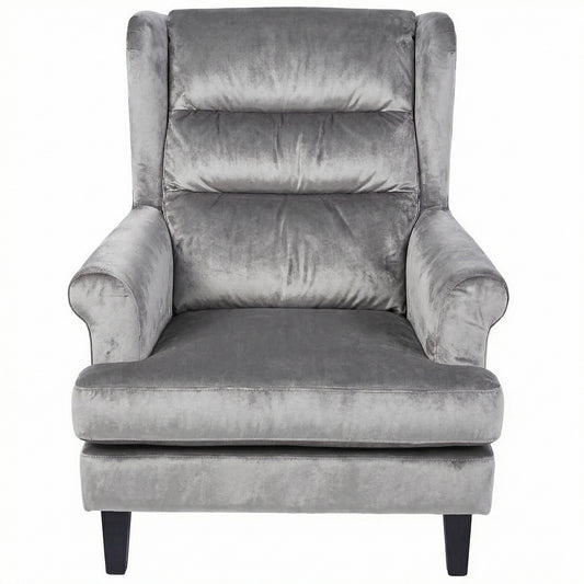 Loretta Armchair Grey Velvet Cushioned Ribbed Back